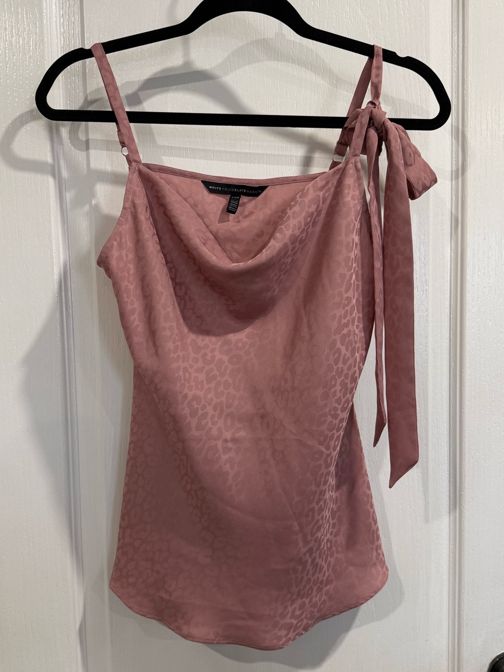 White House Black Market cowl neck baby pink leopard print top